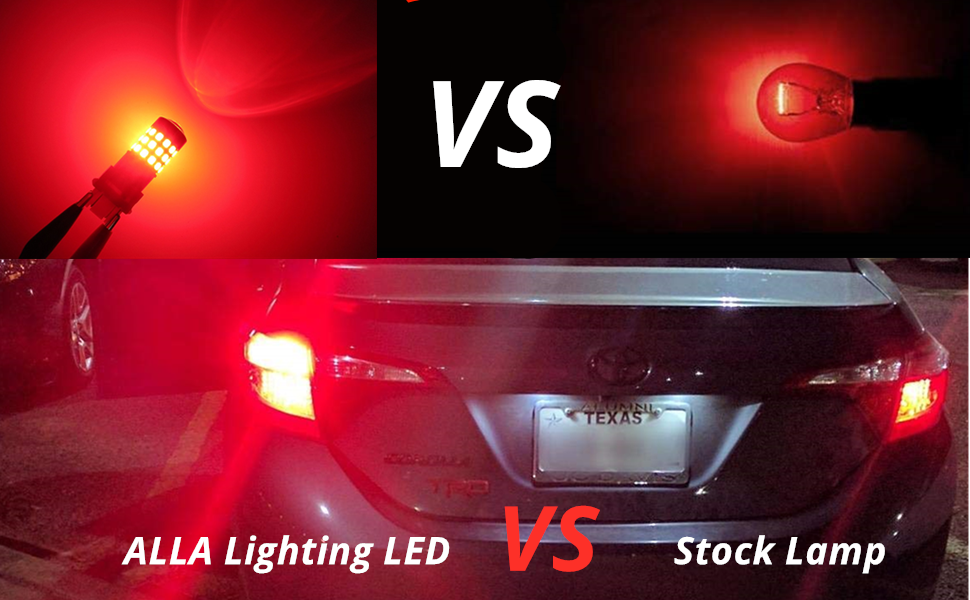 BAY15D 7528 1157 LED Brake Tail Lights Red Bulbs vs Incandescent Lamps