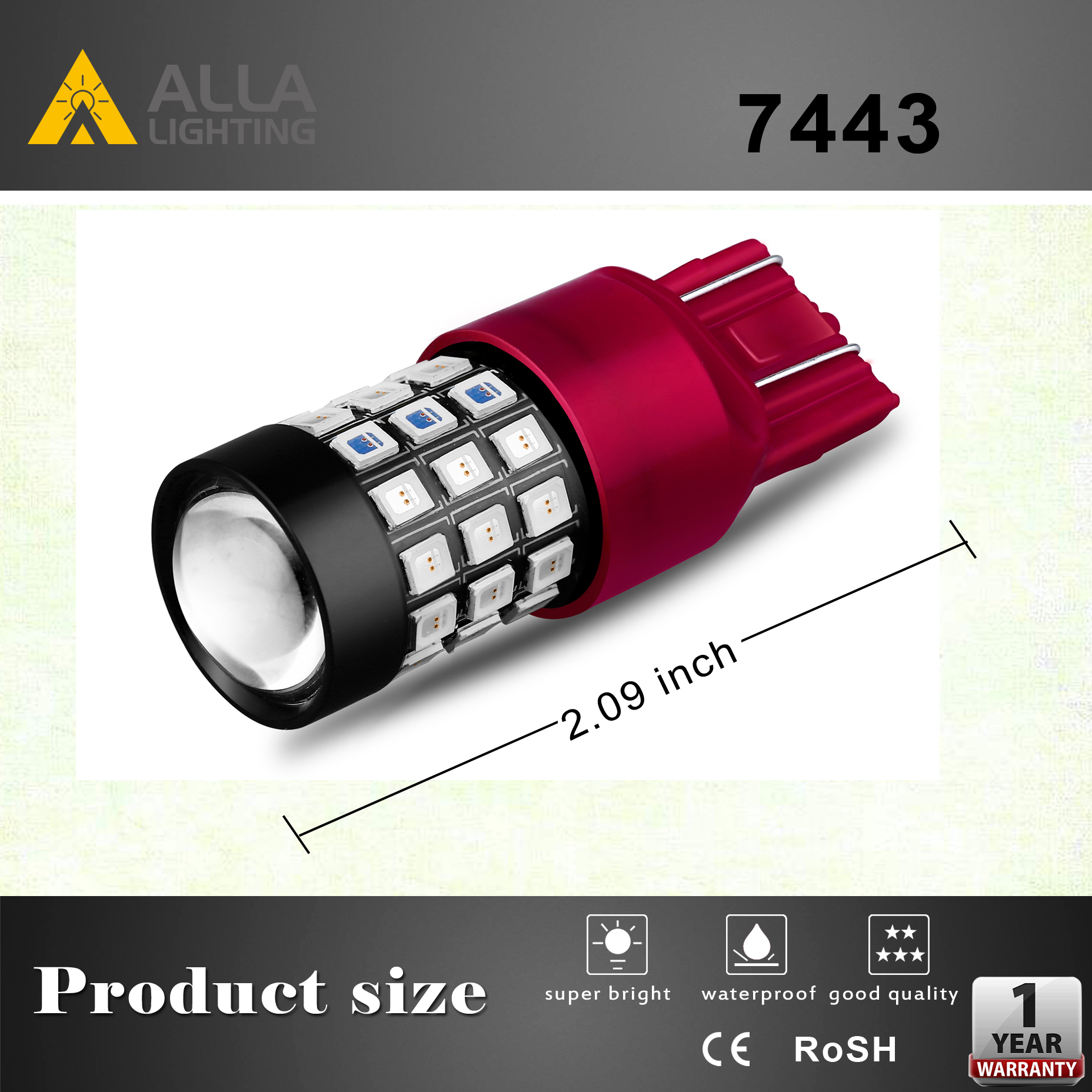 Alla Lighting 2pcs Super Bright Pure Red 7443 W21//5W LED Bulbs for Rear Brake Stop Tail Light Lamps for 2009 2010 2011 2012 2013 2014 Nissan Cube