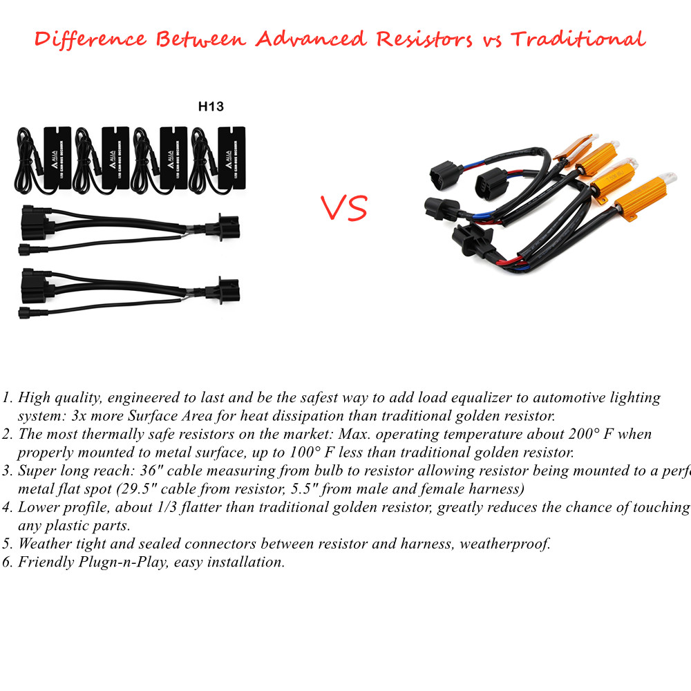 Difference-advanced-9008-H13-LED-Resistors-Decoders-vs-50W-6ohm-Kits