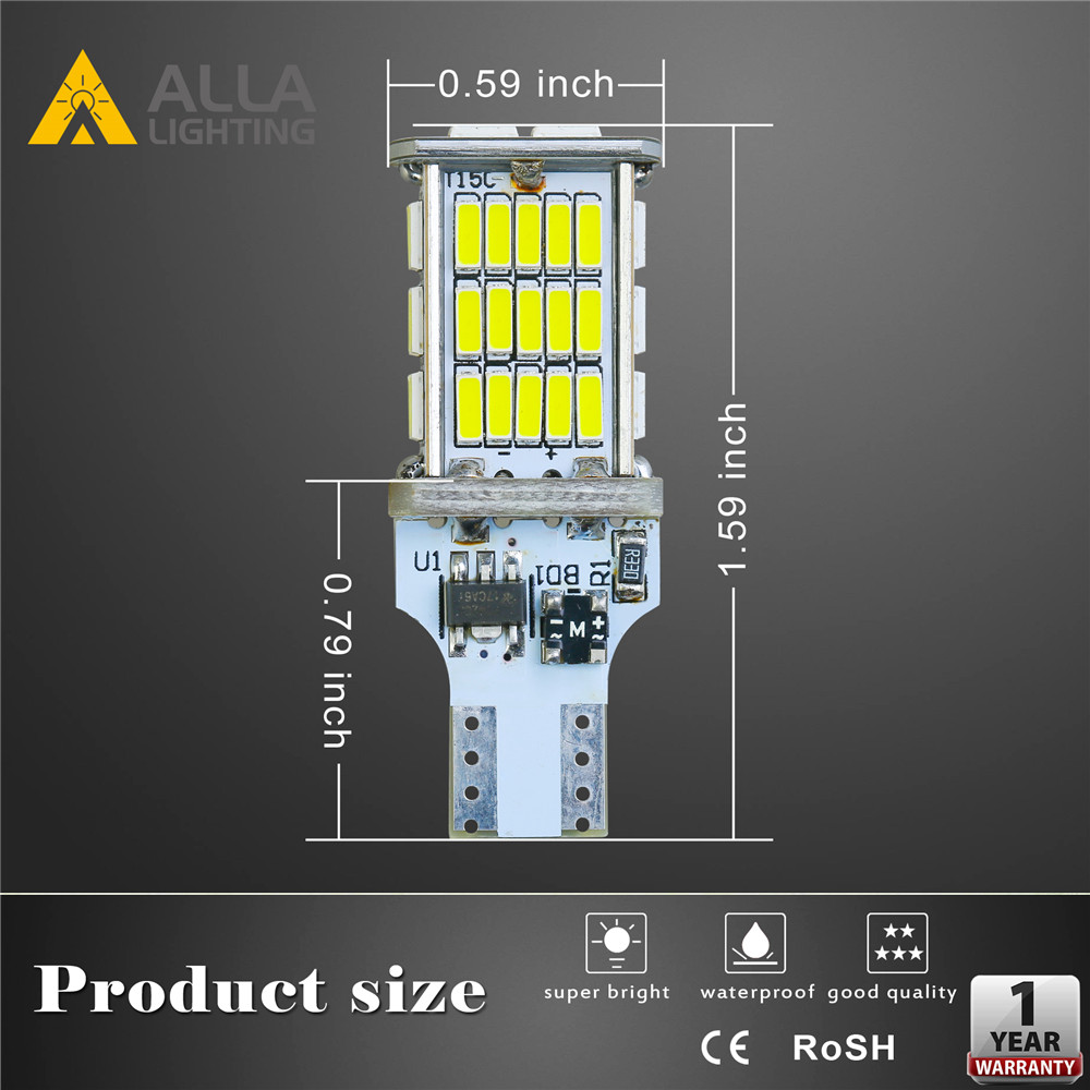 Alla Lighting 2600lm CANBUS 912 921 LED Back Up Light Bulbs Xtreme Super Bright LED 921 Bulb High Power 4014 48-SMD T15 906 W16W 921 LED Bulbs Reverse Signal Lights Amber Yellow Set of 2 