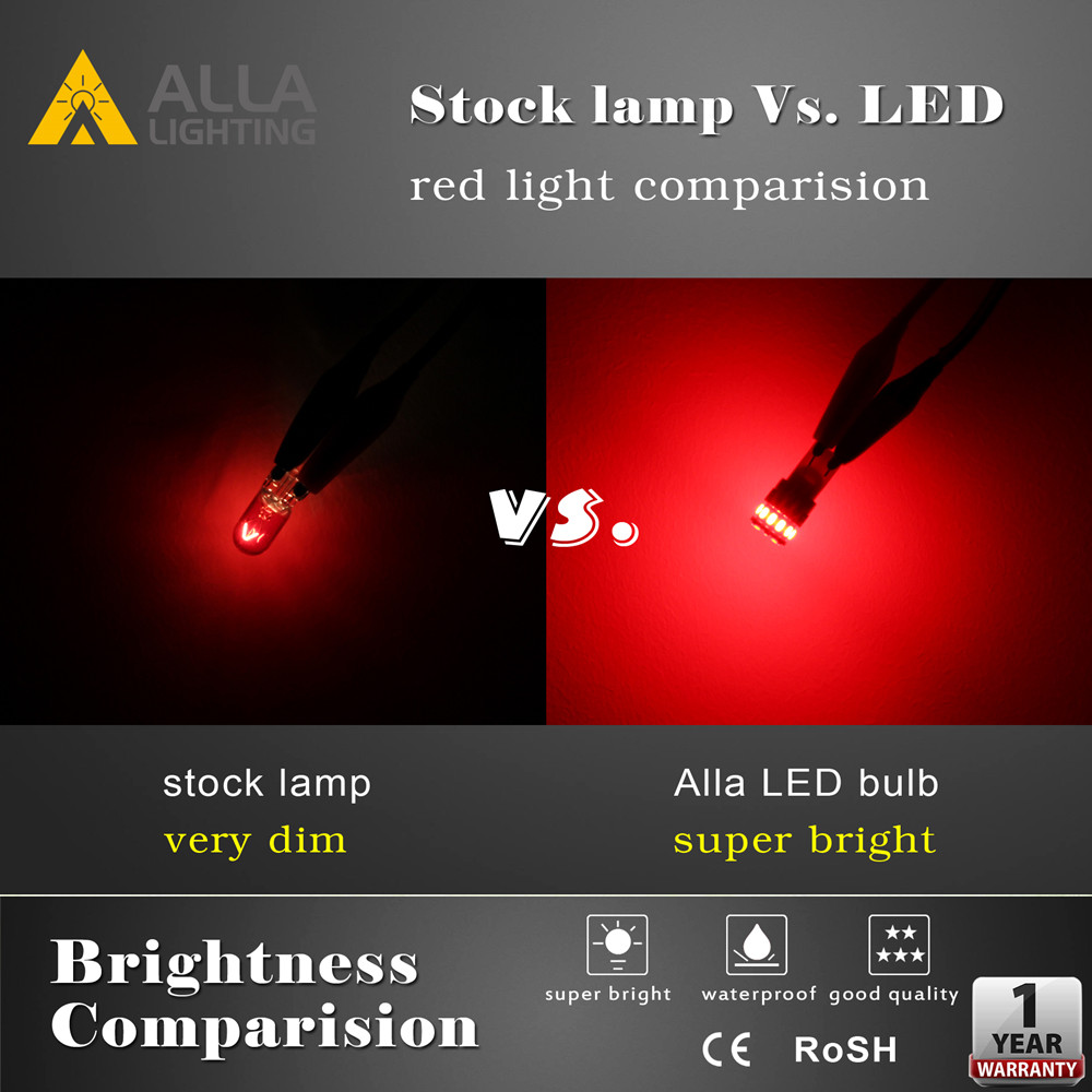 Alla W5W 2825 168 194 LED Bulbs W5W T10 Red vs Incandescent Lights