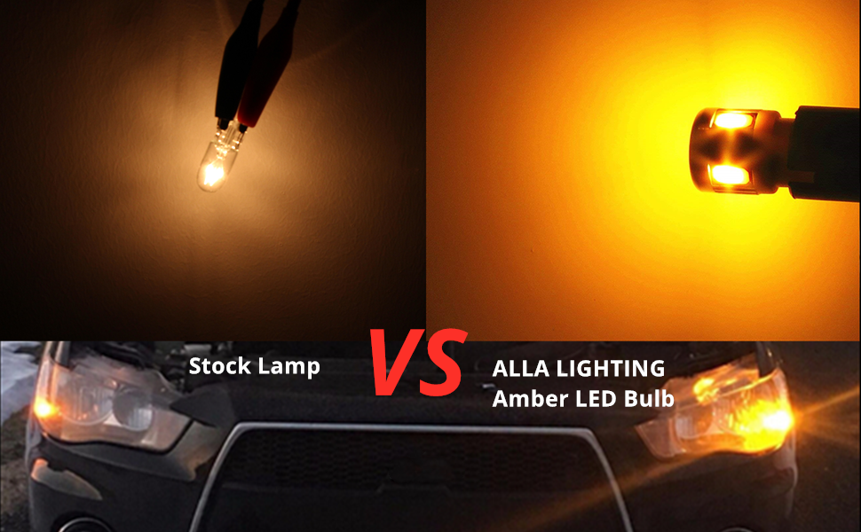 Alla W5W 2825 168 194 LED Bulbs T10 Amber Yellow vs Incandescent Lights